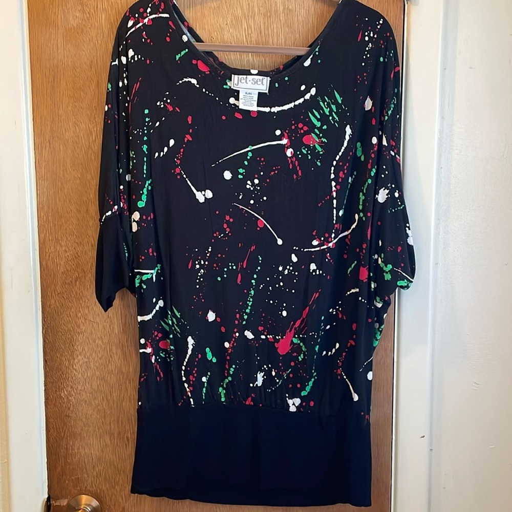 Jet Set Sz XL Tunic Paint Splatter Fun! Retro! Go Bowling!
